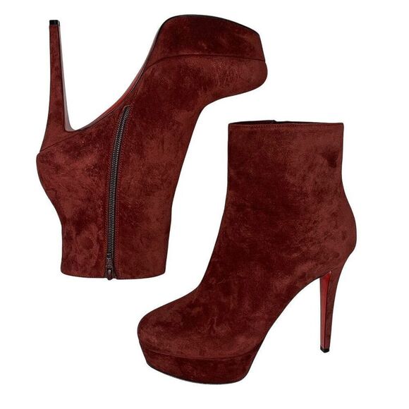 Christian Louboutin Bianca Bootie 120 EU 38.5 US 8.5 Burgundy Suede Platform - Picture 5 of 10
